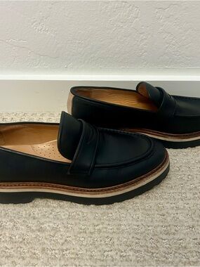 Saturdays New York City Idris Black Leather Penny Loafers with Contrast Midsole